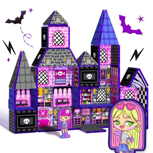 GobiDex Magnetic Tiles Doll House Building Toys Monster Magnetic Blocks for Kids Ages 38STEM Magnet Toys Birthday for 3 Year GirlsHaunted Castle Playset - Image 1