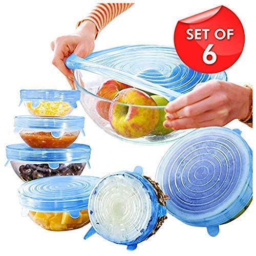 Heer Enterprise's Heer Enterprise's Silicone Stretch Lids, Multi Size Reusable Silicone Lids Food and Bowl Covers, Dishwasher and Freezer Safe (Color May Vary) (Pack of 6 Pcs), 10x10x2 Cm  - Image 2