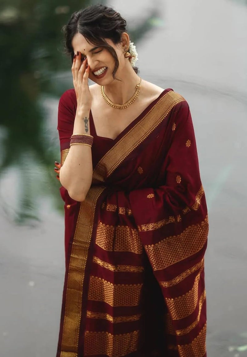 Yashika Women's Pure Kanjivaram Silk Saree Soft Banarasi Style Wedding With Blouse Piece | Saree For Women | New Sari_AZ-YS-OG3-SHAKSHI MAROON - Image 2