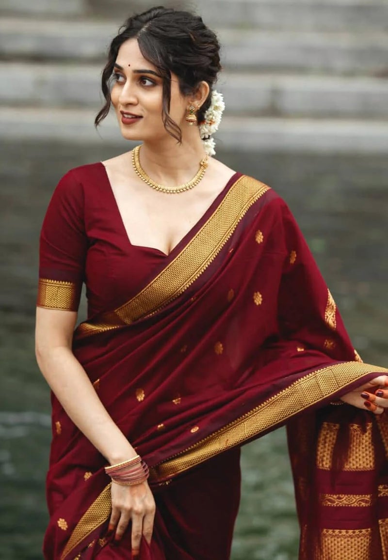 Yashika Women's Pure Kanjivaram Silk Saree Soft Banarasi Style Wedding With Blouse Piece | Saree For Women | New Sari_AZ-YS-OG3-SHAKSHI MAROON - Image 3