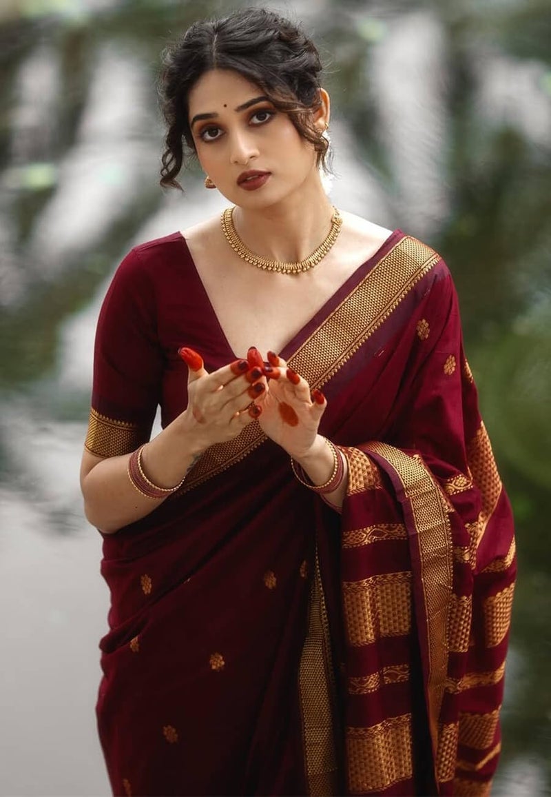 Yashika Women's Pure Kanjivaram Silk Saree Soft Banarasi Style Wedding With Blouse Piece | Saree For Women | New Sari_AZ-YS-OG3-SHAKSHI MAROON - Image 4