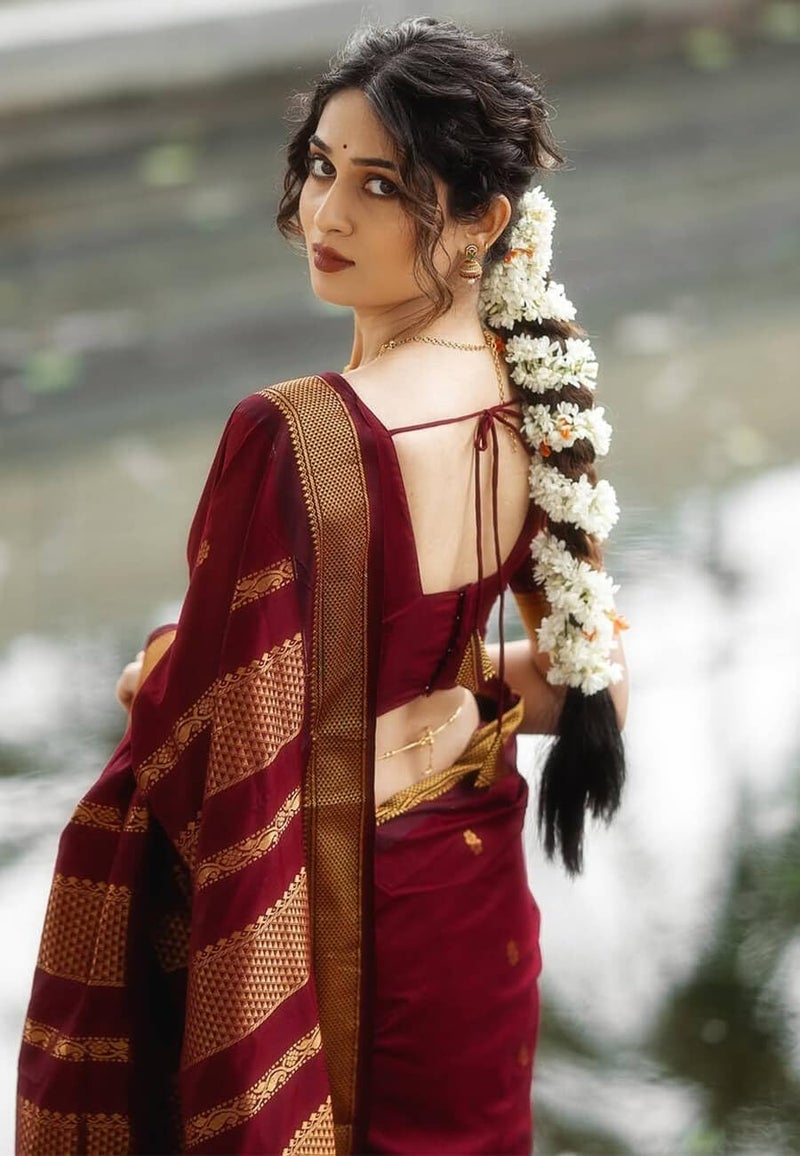 Yashika Women's Pure Kanjivaram Silk Saree Soft Banarasi Style Wedding With Blouse Piece | Saree For Women | New Sari_AZ-YS-OG3-SHAKSHI MAROON - Image 5