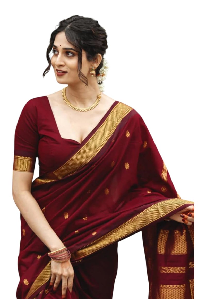 Yashika Women's Pure Kanjivaram Silk Saree Soft Banarasi Style Wedding With Blouse Piece | Saree For Women | New Sari_AZ-YS-OG3-SHAKSHI MAROON - Image 1