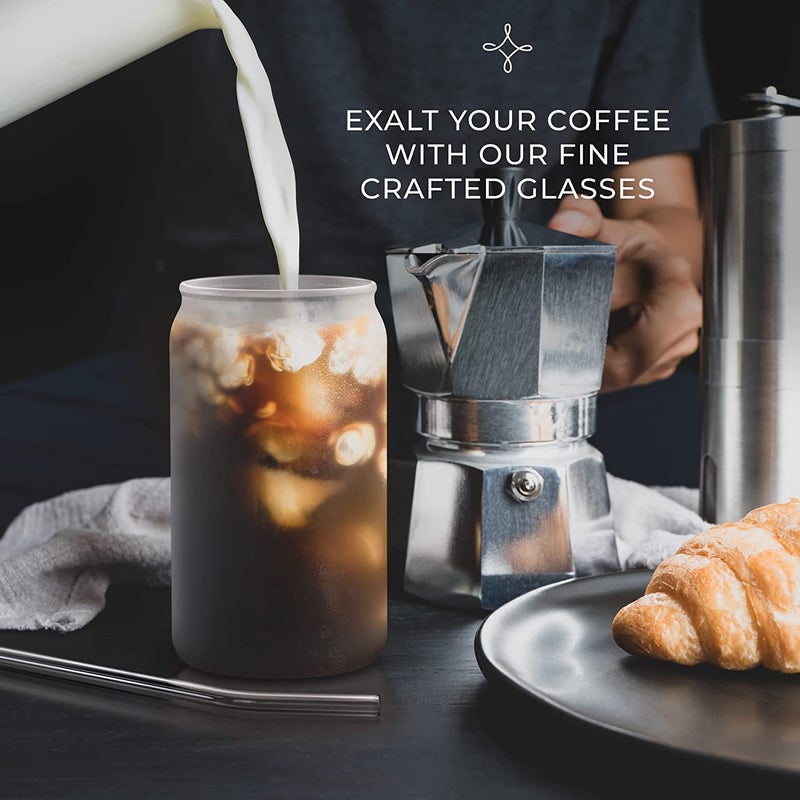 Nestlab Nestlab Can Shaped Glass Mug with Glass Straw Glass Tumbler for Juice Cold Coffee Smoothie Soda Glass Set Water Glass can Glass can Shaped Glass Glass can Glass Straw Can with lid Pack of 2  - Image 3