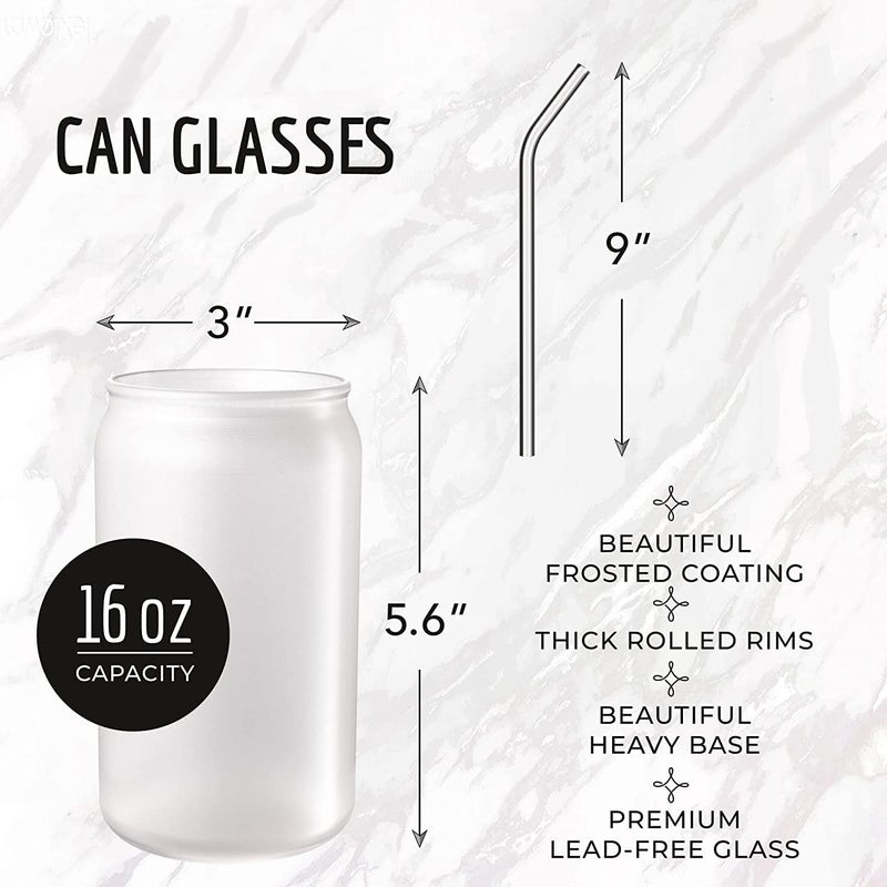 Nestlab Nestlab Can Shaped Glass Mug with Glass Straw Glass Tumbler for Juice Cold Coffee Smoothie Soda Glass Set Water Glass can Glass can Shaped Glass Glass can Glass Straw Can with lid Pack of 2  - Image 4