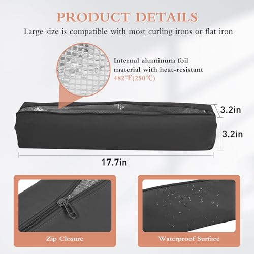 Suafrnut Professional Hot Hair Tools Organizer Bag Portable Travel Heat Resistant Storage Case Pouch for Curling Irons, Flat Irons, Hair Straightener and Styling Tools(17.7" x 3.2"x 3.2") - Image 3