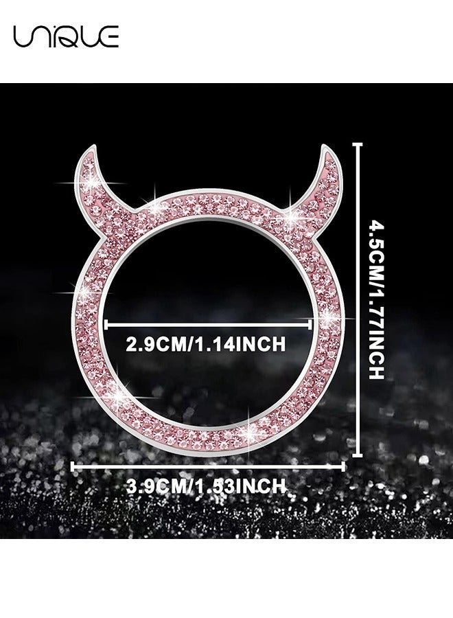 Unique Crystal Car Engine Start Stop Decoration Ring, 2 PCS Little Devil Sparkly Rings for Auto Decor, Rhinestone Push Start Button Stickers Rings, Auto Interior Decorative Accessories (Pink) - Image 2