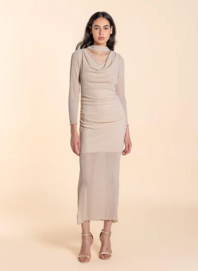 SHAPES DETAILED MESH MAXI DRESS