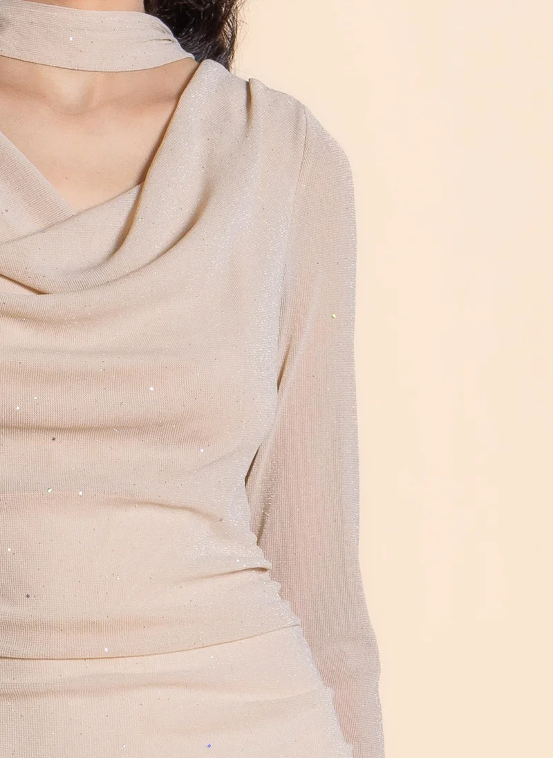 Shapes beige DETAILED MESH MAXI DRESS for Women | Best Price UAE