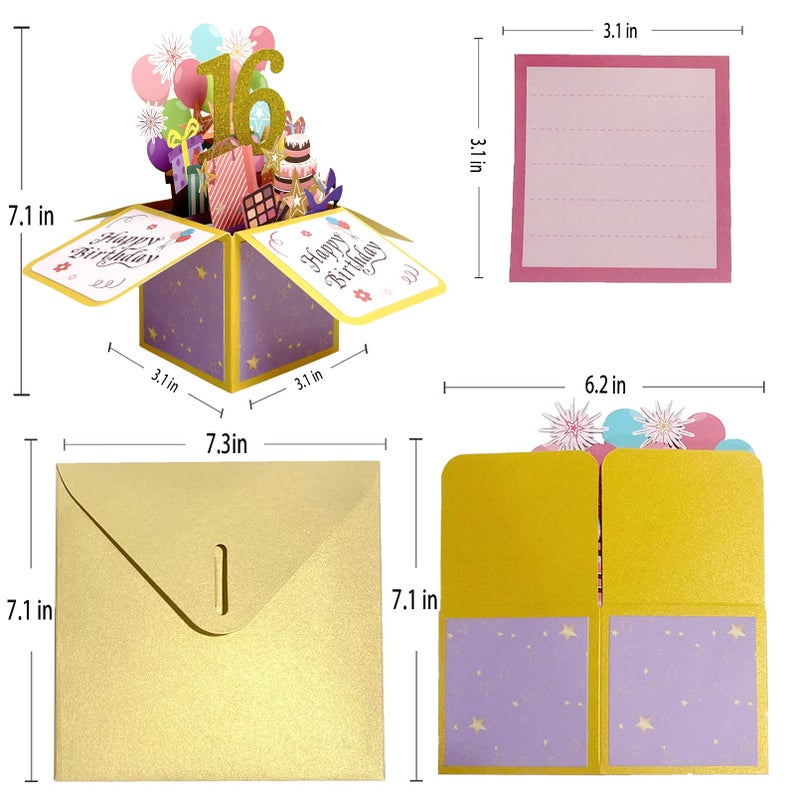 Asmallgf Happy 16Th Birthday Pop Up Card For Girls Boys  Best Sixteen Years Old Gifts For Daughter Niece  Sweet 16 Bday 3D Greeting Card For Her Him  Unique 16 Birthday Gift Idea For Friends - Image 2