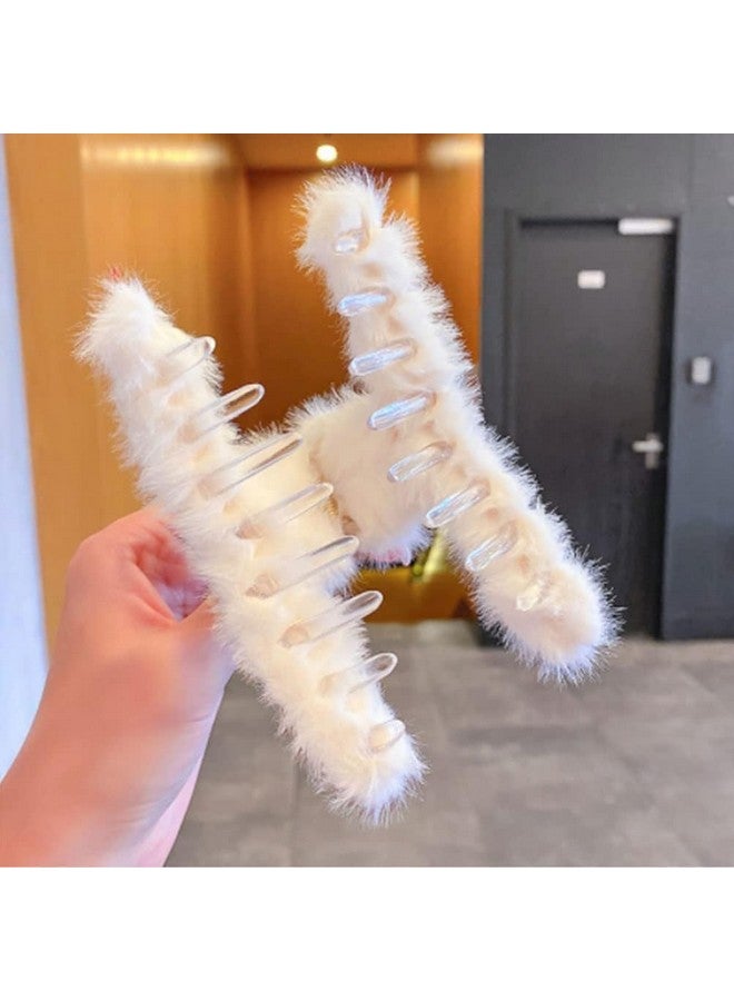 KISKY Hair Claw Clips for Women | Plush Hair Clips for Thin Thick Long Hair | Elegant Non-Slip Clamps | Perfect for Winter, Daily Use, & Gifts | Multi-Color, Durable Design(4 PCS-Fluffy Hair Claw) - Image 4