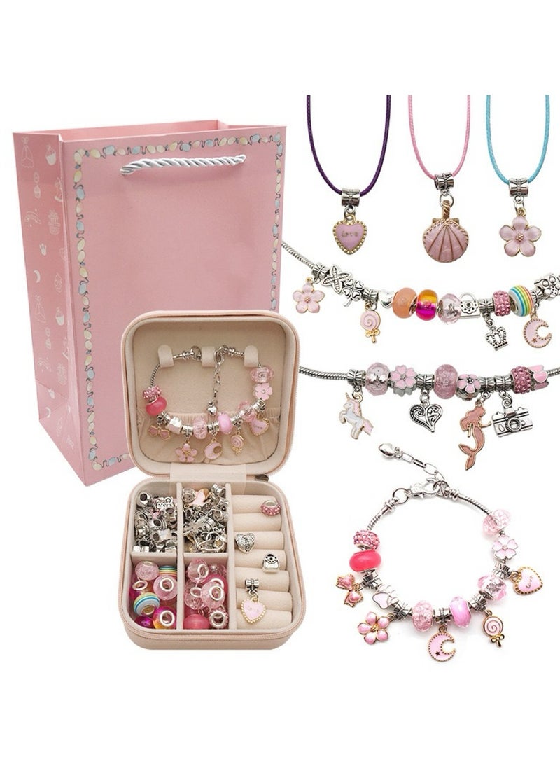 Beauenty Bracelet Making Kit for Girls,68PCs Charm Bracelets Kit with Jewelry Box, Jewelry Charms, Bracelets for DIY Craft, Jewelry Gift for Adults and Kids，Present For 8-12 Year Old Girl (pink)68-Piece Bracelet Making Kit for Girls Charm Bracelets Kit with Jewelry Box DIY Craft Jewelry Gift for Adults and Kid  - Image 1