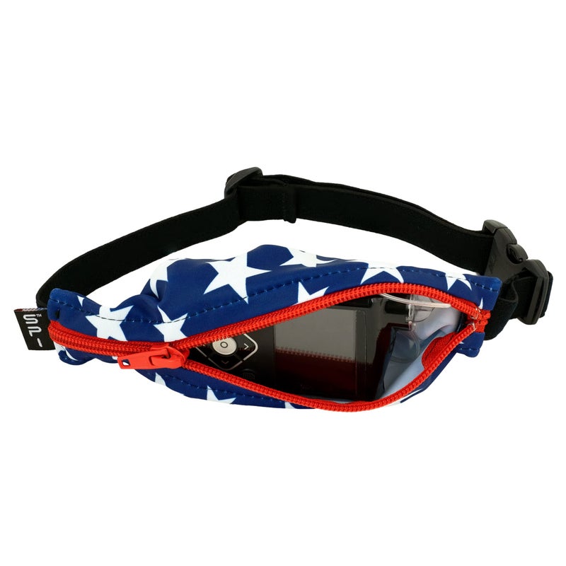 SPIbelt Kids Pocket Belt, Expandable Pocket, Adjustable Waist, No Bounce, No Logo Band, Stars & Stripes with Red Zipper - Image 1