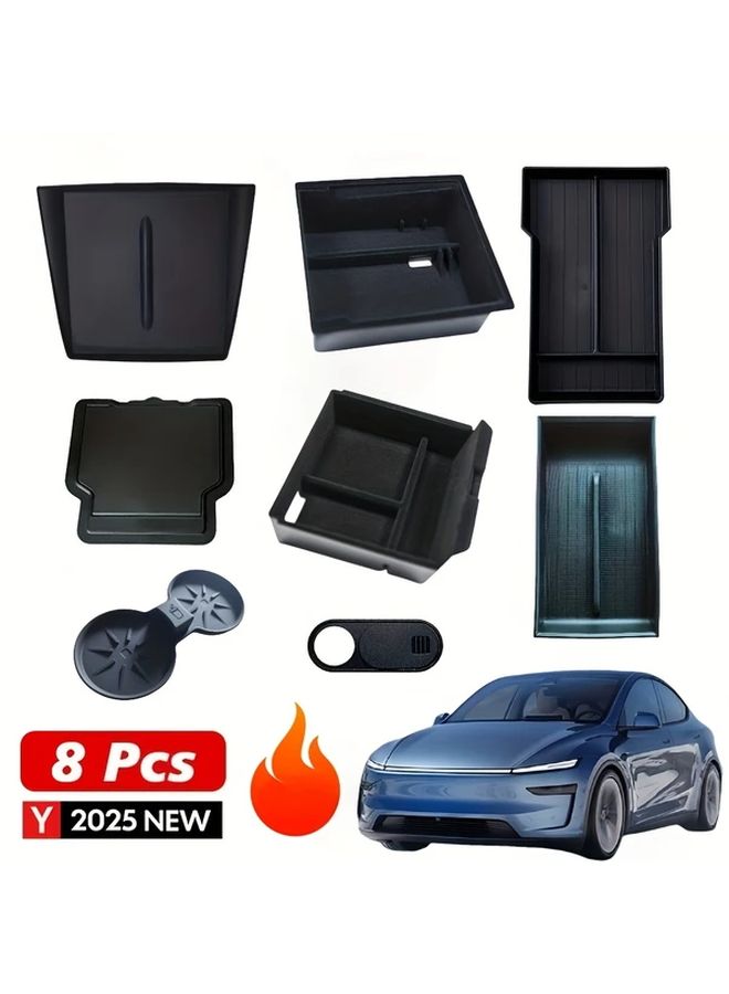 8 في 1 مجموعة تخزين للكونسول الوسطي لسيارة Tesla Model Y الجديدة JUNIPER 2025 تشمل صندوق مسند الذراع ووسادة حامل الأكواب - Image 1