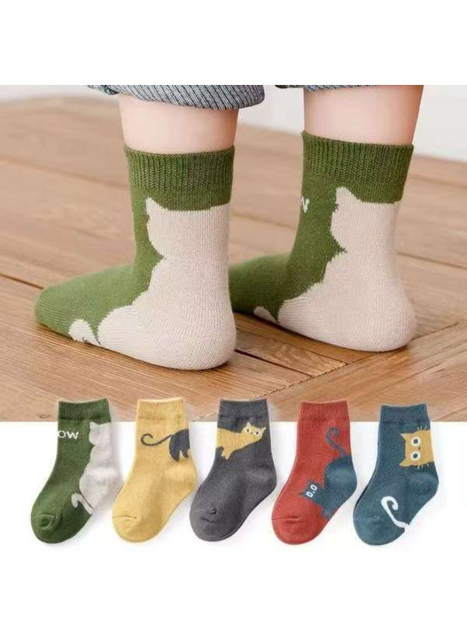5 Pair Stylish Socks Set, Boys&Girls Mid-Calf Socks with Adorable Patterns, Breathable Comfortable Crew Socks, Suitable for All Seasons Easy to Match with Clothes 3-6 years - Image 1