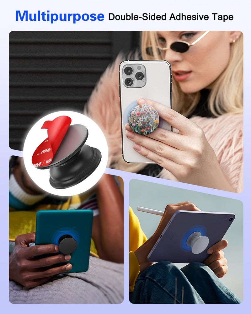 volport 3M Sticky Adhesive Pads for Pops Socket Base: 5 Pcs 1.38" Strong Round VHB Double Sided Replacement Sticker for Collapsible Phone Grip Stand, Very High Bond Tape for iPhone Popgrips Mount - Image 4