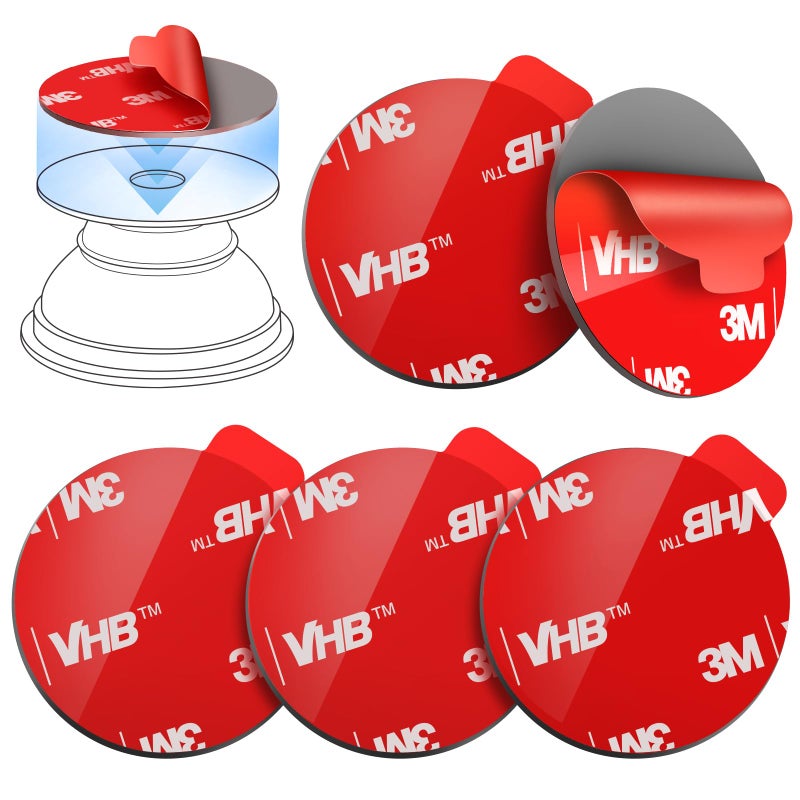 volport 3M Sticky Adhesive Pads for Pops Socket Base: 5 Pcs 1.38" Strong Round VHB Double Sided Replacement Sticker for Collapsible Phone Grip Stand, Very High Bond Tape for iPhone Popgrips Mount - Image 1