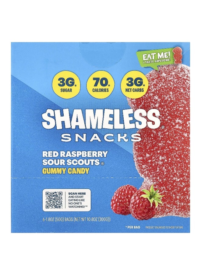 Shameless Snacks Shameless Snacks, Gummy Candy, Red Raspberry Sour Scouts®, 6 Bags, 1.8 oz (50 g) Each  - Image 1
