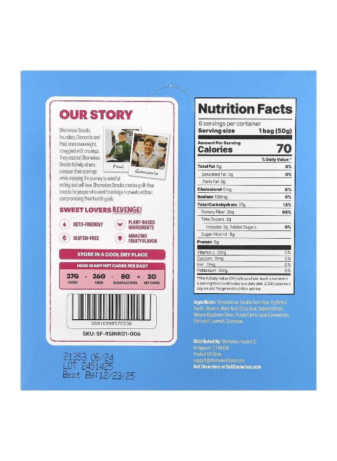Shameless Snacks Shameless Snacks, Gummy Candy, Red Raspberry Sour Scouts®, 6 Bags, 1.8 oz (50 g) Each  - Image 2