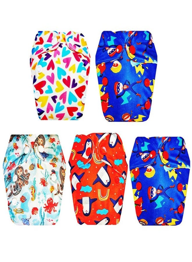 حفاضات قماشية فاخرة من دمبلدو للأطفال حديثي الولادة مع حشوة داخلية (عبوة من 5 قطع) | ناعمة ولطيفة | تسمح بمرور الهواء | أزرار كبس قابلة للتعديل | ضرورية للاستخدام اليومي | من 0 إلى 4 أشهر | للجنسين - Image 1