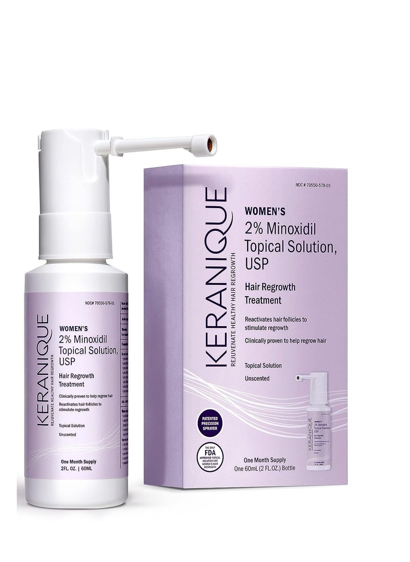 Keranique Keranique Hair Regrowth Treatment for Women - 2% Minoxidil for Hair Growth & Thickening - Topical Solution Scalp Treatment for Hair Loss & Thinning w/ Precision Spray Applicator - 2 Fl Oz  - Image 1