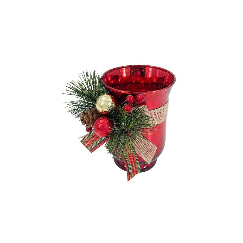 CHRISTMAS MAGIC Decorated Glass Candle Holder Red 15cm - Image 3