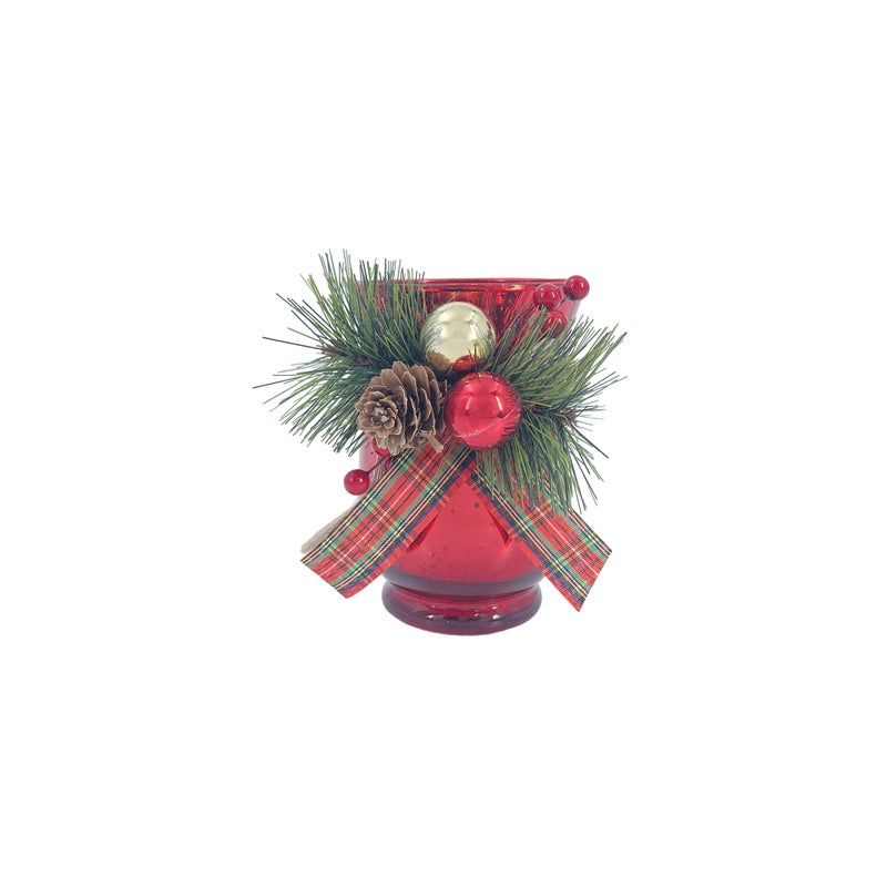 CHRISTMAS MAGIC Decorated Glass Candle Holder Red 15cm - Image 1
