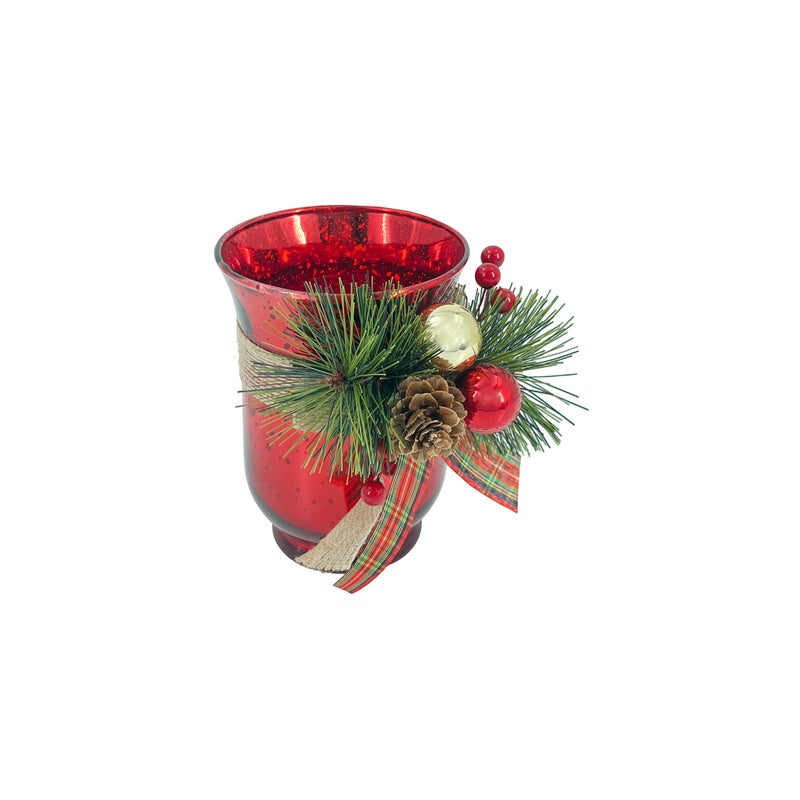 CHRISTMAS MAGIC Decorated Glass Candle Holder Red 15cm - Image 4