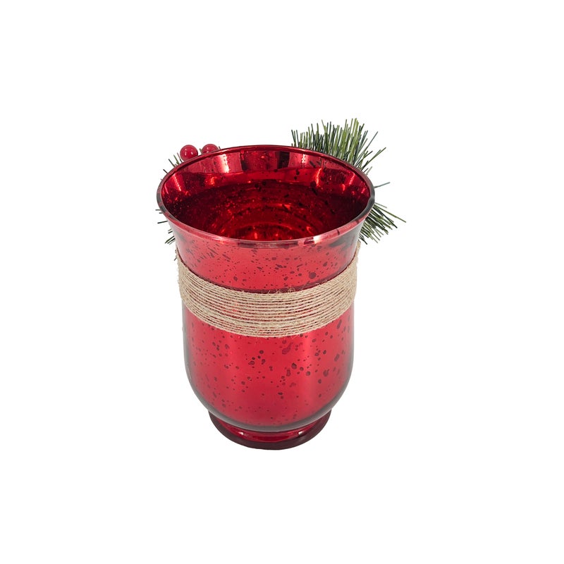 CHRISTMAS MAGIC Decorated Glass Candle Holder Red 15cm - Image 2