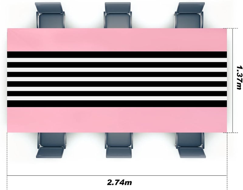 Oudain 3 Pcs Striped Tablecloth 108 x 54 Inch Rectangle Table Cover Disposable Plastic Table Cloth Waterproof Rectangle Tablecloth Plastic Table Cover for Birthday Wedding Brida (Black White Pink) - Image 2