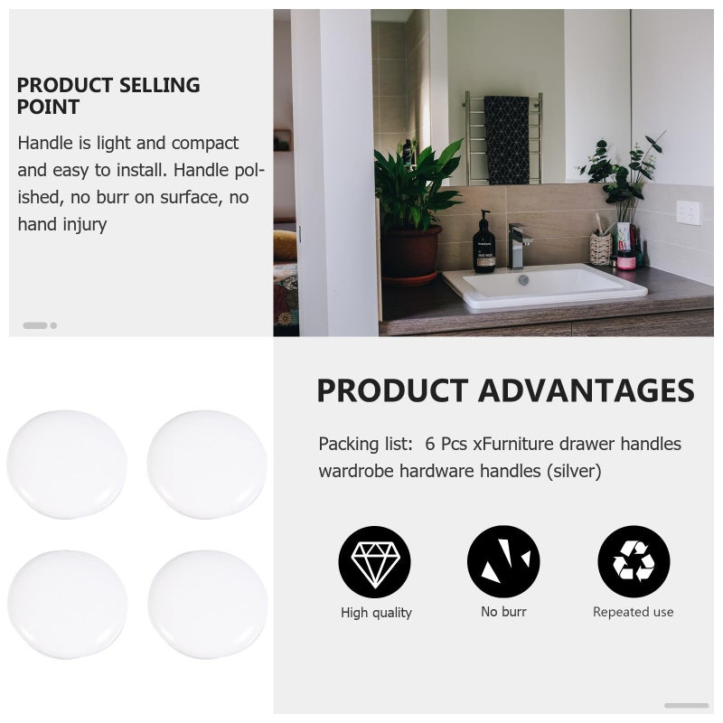6Pcs White Alloy Cabinet Door Handles Round Single Hole Drawer Pulls For Kitchen Wardrobe - Image 4