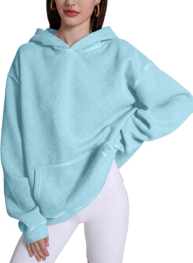 Dnzzs Acid Wash Hoodie Super Soft Sweatshirt for Mens Pullover Oversized Men's Fashion Hoodies & Sweatshirts Vintage Tops, Green Blue, M - Image 2
