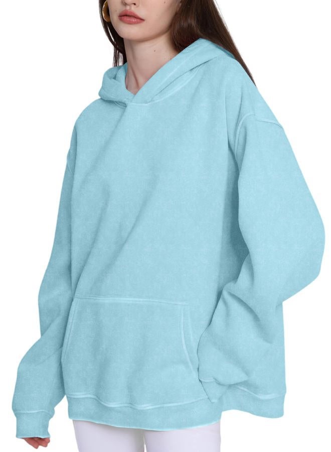 Dnzzs Acid Wash Hoodie Super Soft Sweatshirt for Mens Pullover Oversized Men's Fashion Hoodies & Sweatshirts Vintage Tops, Green Blue, M - Image 4