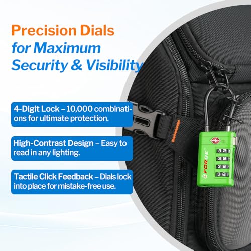 Forge TSA Approved Luggage Locks 4 Digit Combination TSA Travel Locks with TSA008, Open Alert Indicator, Zinc Alloy Body for Luggage, Suitcase, Backpack, and More. Green 2 Locks. - Image 5