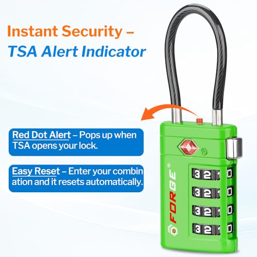 Forge TSA Approved Luggage Locks 4 Digit Combination TSA Travel Locks with TSA008, Open Alert Indicator, Zinc Alloy Body for Luggage, Suitcase, Backpack, and More. Green 2 Locks. - Image 2