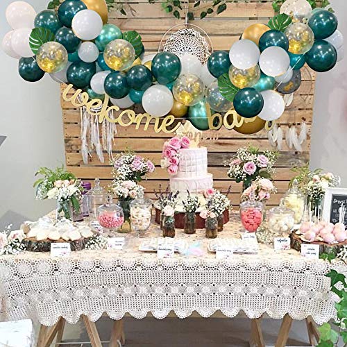 YMSZ Green and Gold Balloons, 67Pcs 12 inch Metallic Green Gold Confetti Balloon for Baby Shower, Tropical, Birthday, Jungle Sarfari Party Decorations - Image 5
