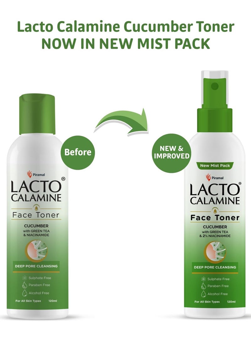 Lacto Calamine Face Toner Cucumber with Green Tea & 2% Niacinamide 120 ml - Image 3