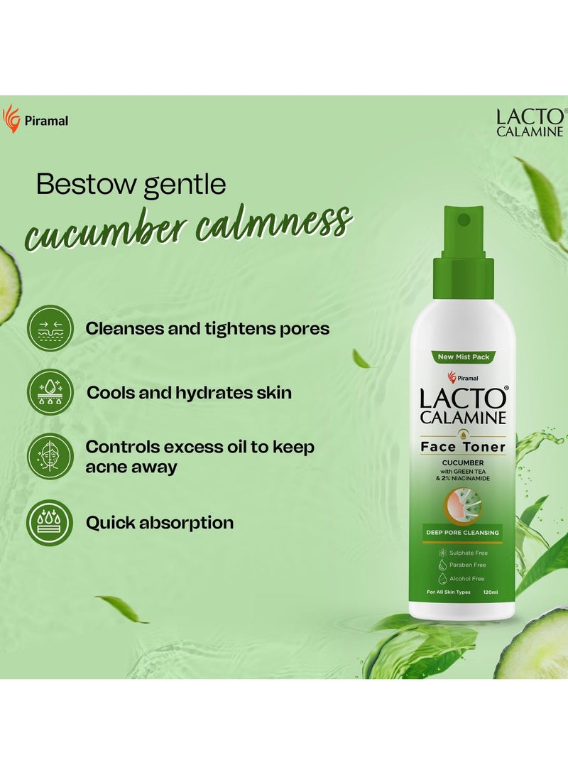 Lacto Calamine Face Toner Cucumber with Green Tea & 2% Niacinamide 120 ml - Image 4