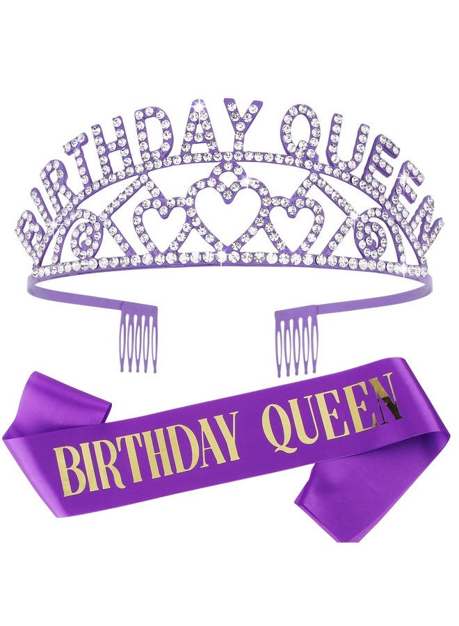 CIEHER Purple Birthday Sash & Queen Crown Kit, Purple Birthday Decorations, Purple Crown Tiara, Birthday Crowns for Women Girls, Purple Birthday Crown, Birthday Sash and Tiara, Purple Birthday Gifts - Image 1