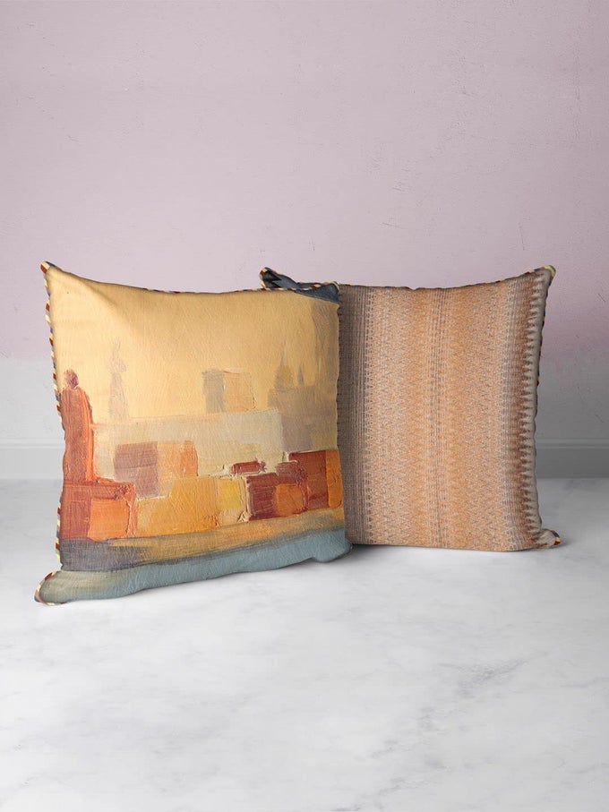 DESIGNER REVERSIBLE PRINTED SILK LINEN CUSHION COVERS 2PC 16 X16 SET SUZANE SILKLINEN LUXURY CUSHION COVER WITH CONTRAST FRONT BACK DIGITAL PRINT HIDDEN ZIPPER ABSTRACTEARTHYBEIGE