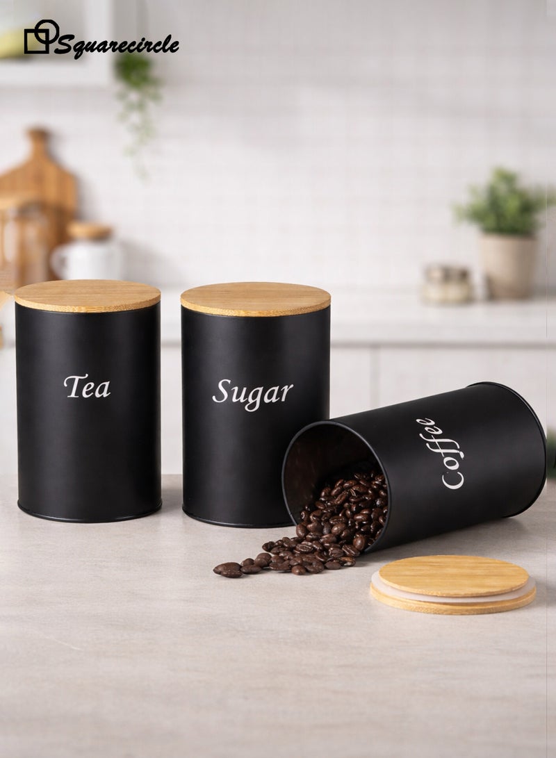 Squarecircle 3-Piece Coffee, Tea & Sugar Storage Canister Set, Airtight Metal Tins with Bamboo Lids for Kitchen, Arabic Coffee Beans, Snacks & Dry Food - Image 4