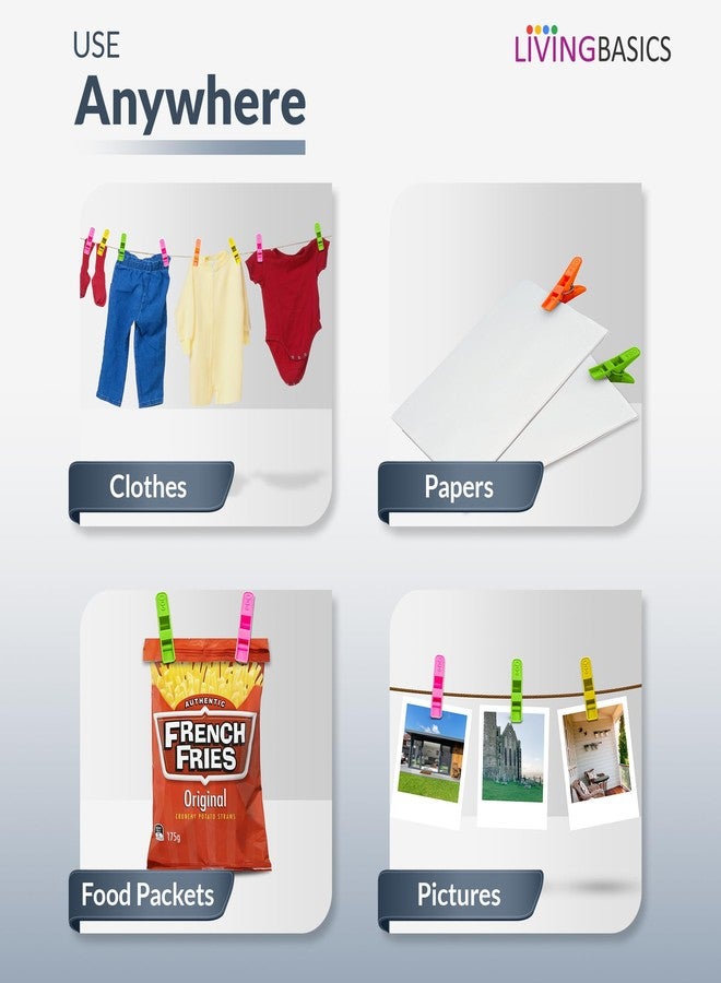LIVINGBASICS مشبك ملابس شديد التحمل مقاوم للصدأ من LivingBasics / مشابك ملابس / دبابيس تجفيف الملابس / مشابك للشماعات / القضبان / الحبال / تجفيف الملابس (24 مشبك ملابس لحامل تجفيف الملابس) (M012) - Image 4