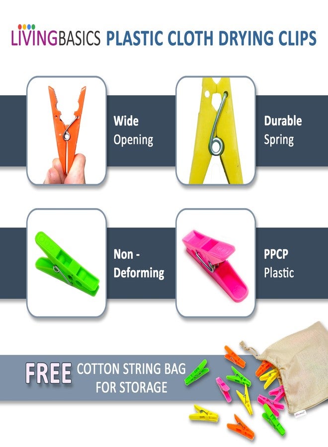 LIVINGBASICS مشبك ملابس شديد التحمل مقاوم للصدأ من LivingBasics / مشابك ملابس / دبابيس تجفيف الملابس / مشابك للشماعات / القضبان / الحبال / تجفيف الملابس (24 مشبك ملابس لحامل تجفيف الملابس) (M012) - Image 2
