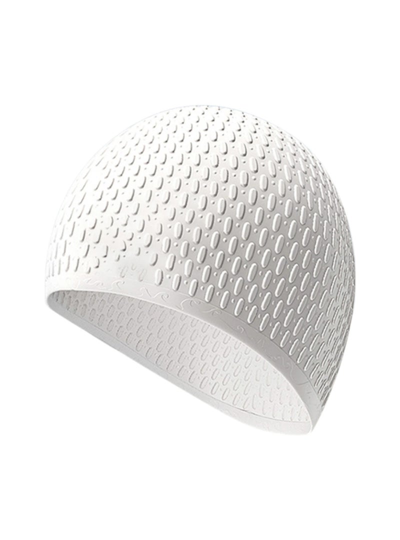 Silicone Swim Cap Adult - Waterdrop Elastic Waterproof Ear Protection - White