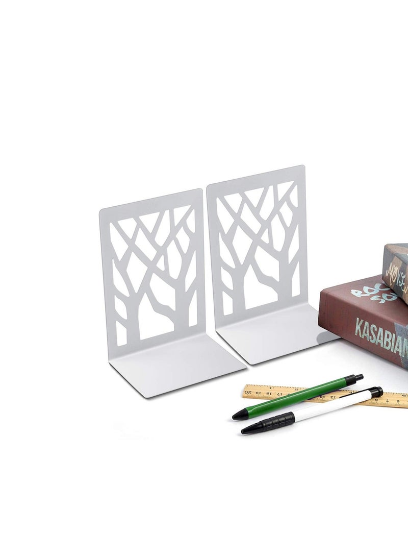 Captaintech Bookends, Book Ends for Shelves, Bookends for Office, Book Ends for Heavy Books, Book Shelf Holder Stand Home Decorative，Metal Bookend Supports, Book Stoppers, White(1 Pair) - Image 1