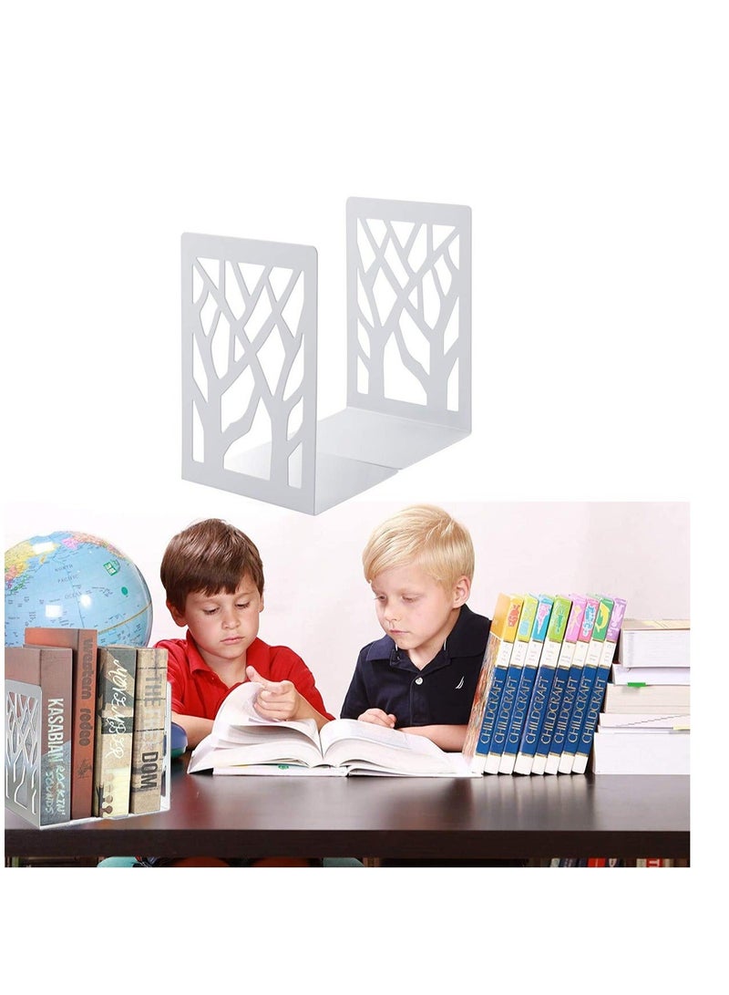Captaintech Bookends, Book Ends for Shelves, Bookends for Office, Book Ends for Heavy Books, Book Shelf Holder Stand Home Decorative，Metal Bookend Supports, Book Stoppers, White(1 Pair) - Image 3