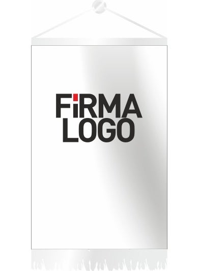 Square White Tasseled Pennant with Custom Logo 25 x 35 cm
