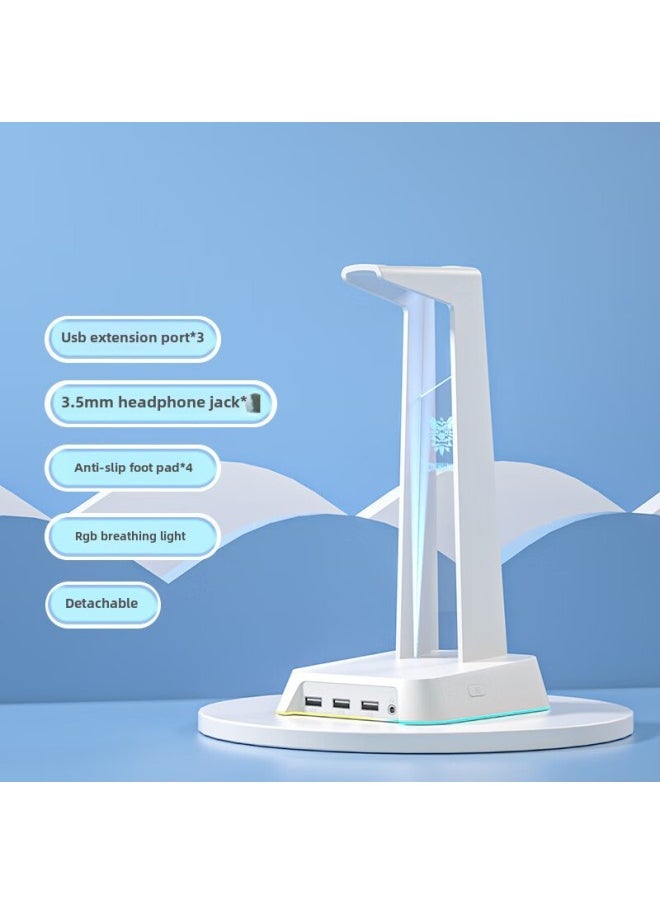 Generic Headset Bracket USB Interface Desktop Luminous Multi-function Headset Hanging Bracket-Color:White  - Image 2