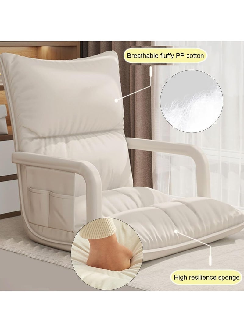 Generic Adjustable Floor Chair with Armrests, 6-Position Reclining, Padded Gaming Sofa, White, - Image 5