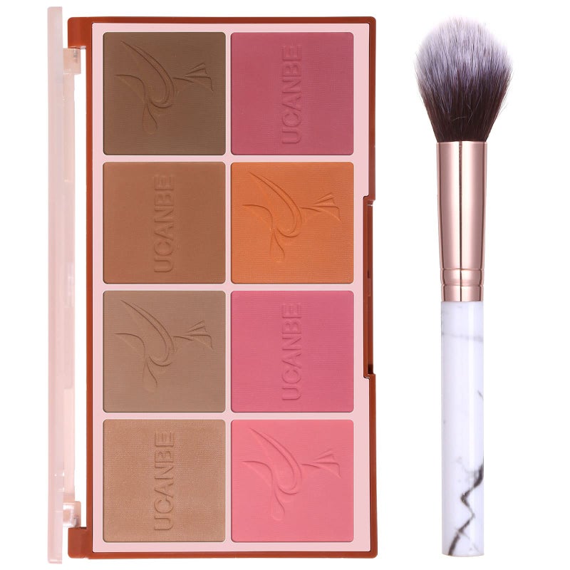 MARBUROLY 8 Colors Face Matte Blush Palette Shading Blusher - Buildable Facial Cheek Blusher Contour Bronzing Pressed Powder Makeup Pallet Women Gift Set (8 Colors Blush Contour Palette with brush) - Image 1